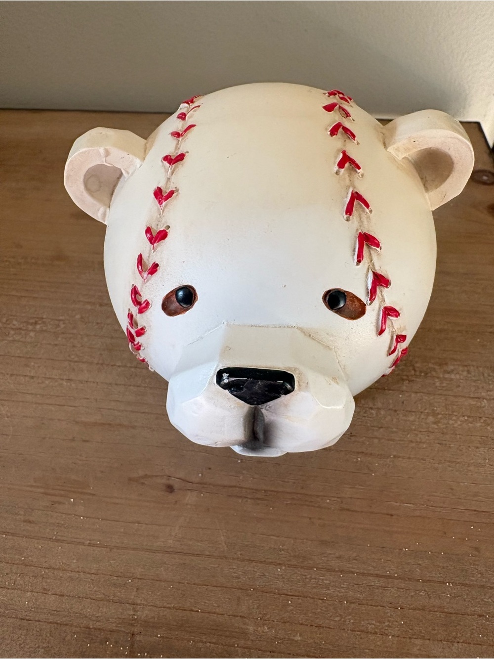 Baseball Stitch Polar Bear Figurine - White and Red